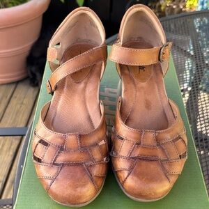 Earth Lynx Womens Tan Leather Woven Mary Jane Mules